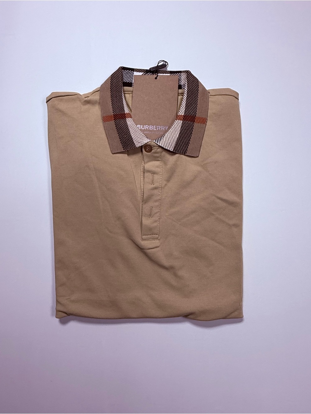 Burberry Tan Polo with Signature Check Collar